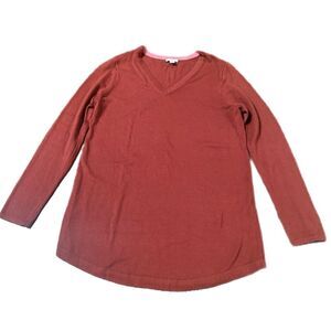 J.Jill Womens Vneck Pullover Textured Knit Size XS Burnt Umber